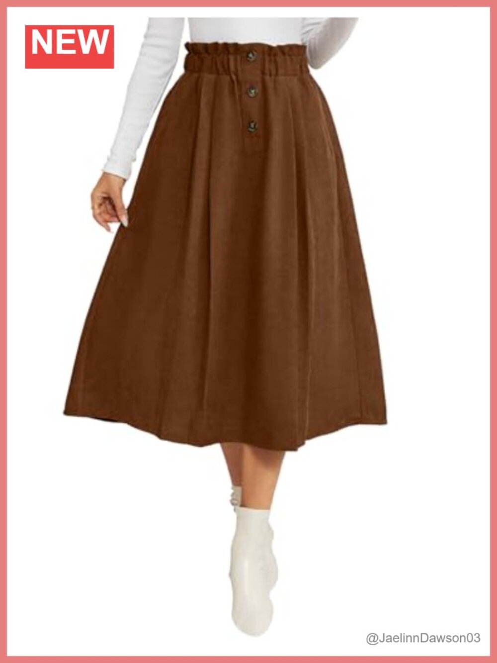 Womens Corduroy Pleated A-Line Midi Skirt High Waisted Fall Winter
